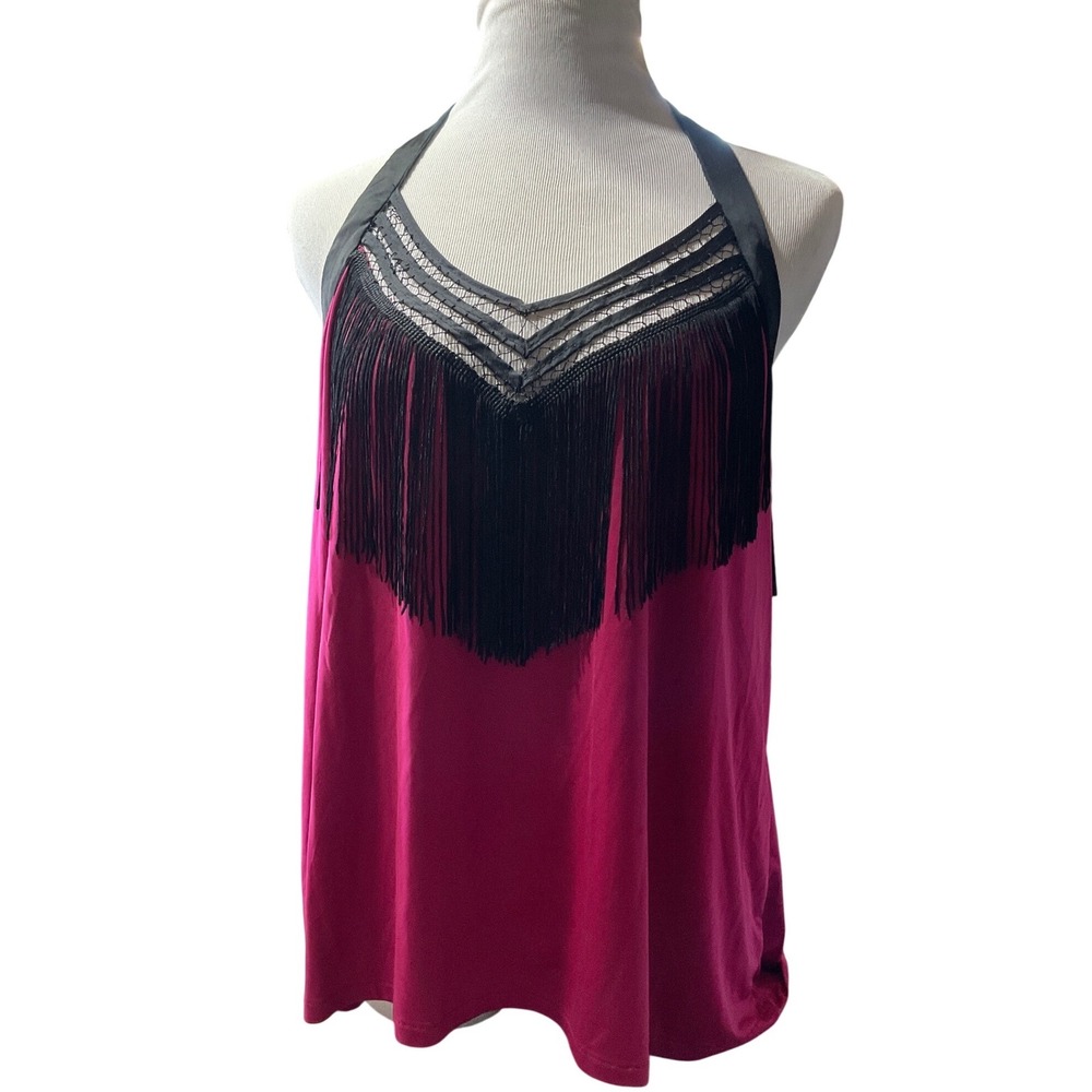 Baby Phat Secret Escape Magenta Fringe Halter Top Large NWT